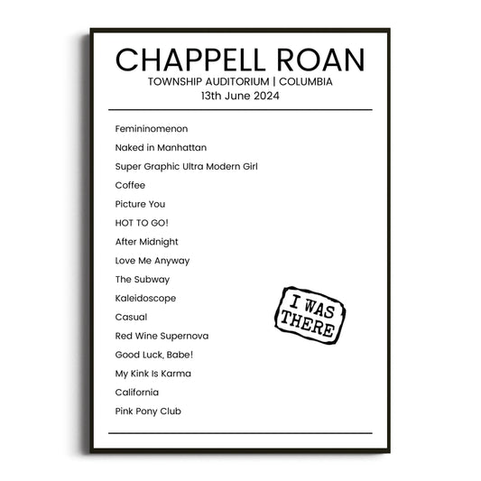 Chappell Roan Columbia 13 June 2024 Setlist Poster