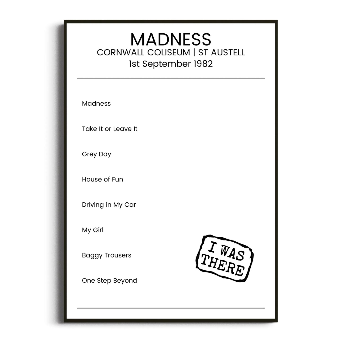 Madness St Austell 01 September 1982 Setlist Poster