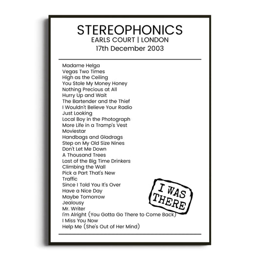 Stereophonics London 17 December 2003 Setlist Poster