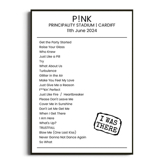 P!nk Cardiff 11 June 2024 Setlist Poster