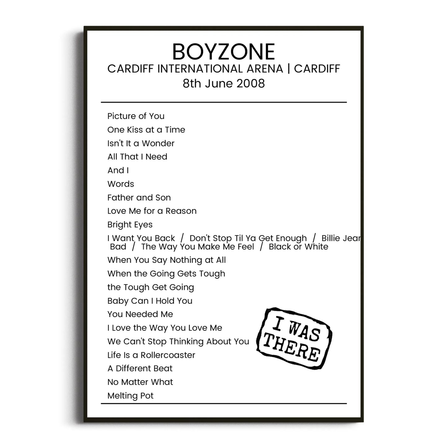 Boyzone Cardiff 08 June 2008 Setlist Poster