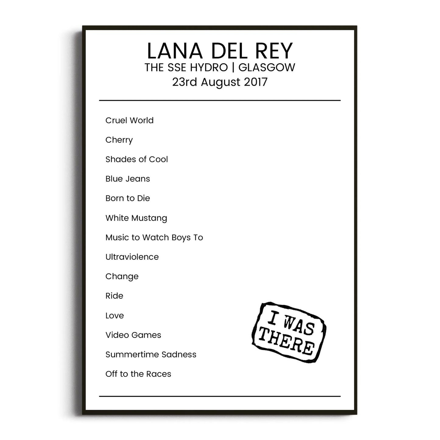 Lana Del Rey Glasgow 23 August 2017 Setlist Poster