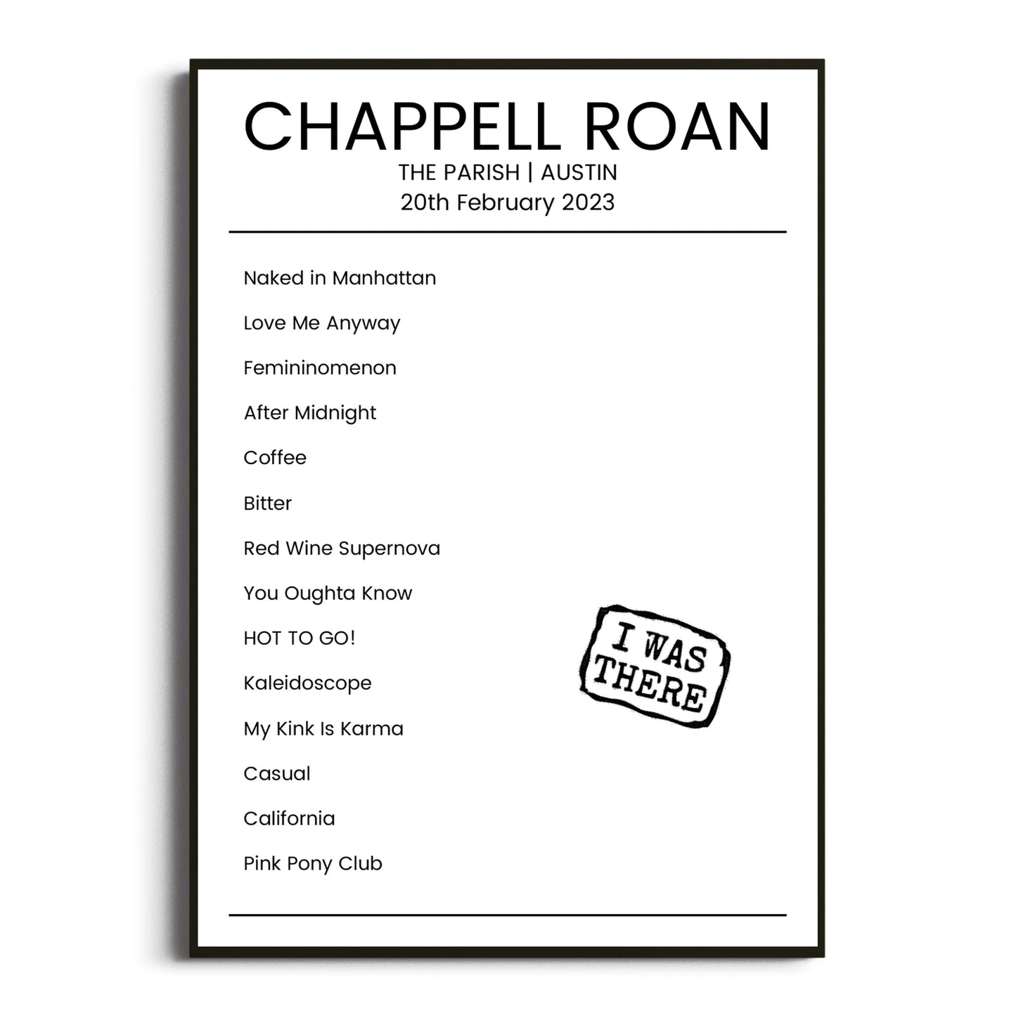 Chappell Roan Austin 20 February 2023 Setlist Poster