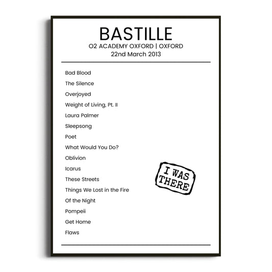 Bastille Oxford 22 March 2013 Setlist Poster