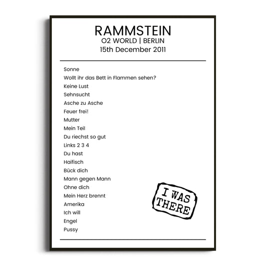 Rammstein Berlin 15 December 2011 Setlist Poster