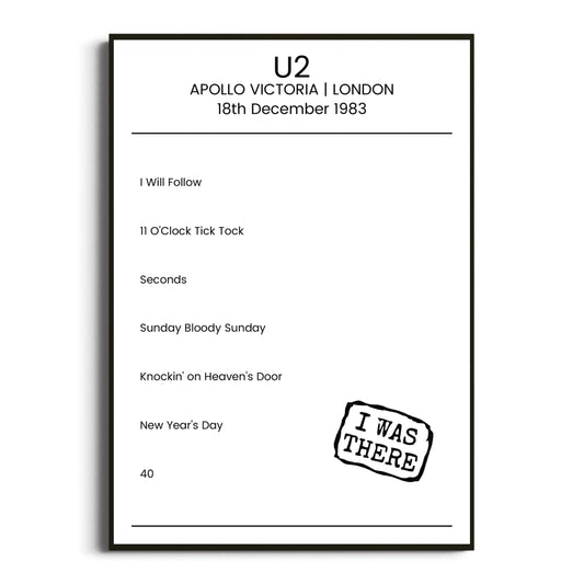 U2 London 18 December 1983 Setlist Poster