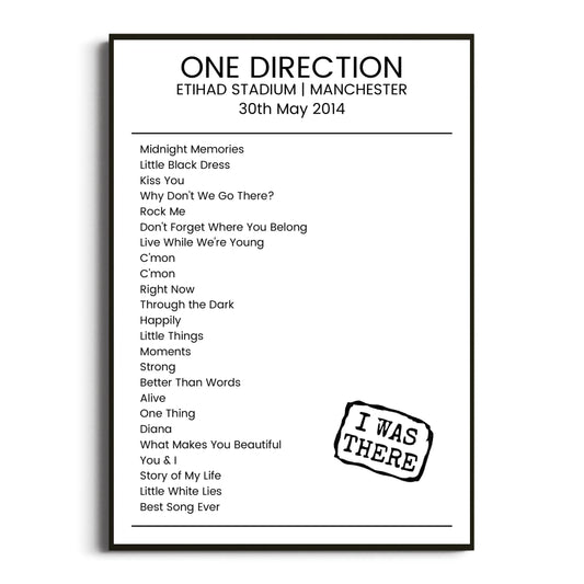 One Direction Manchester 30 May 2014 Setlist Poster