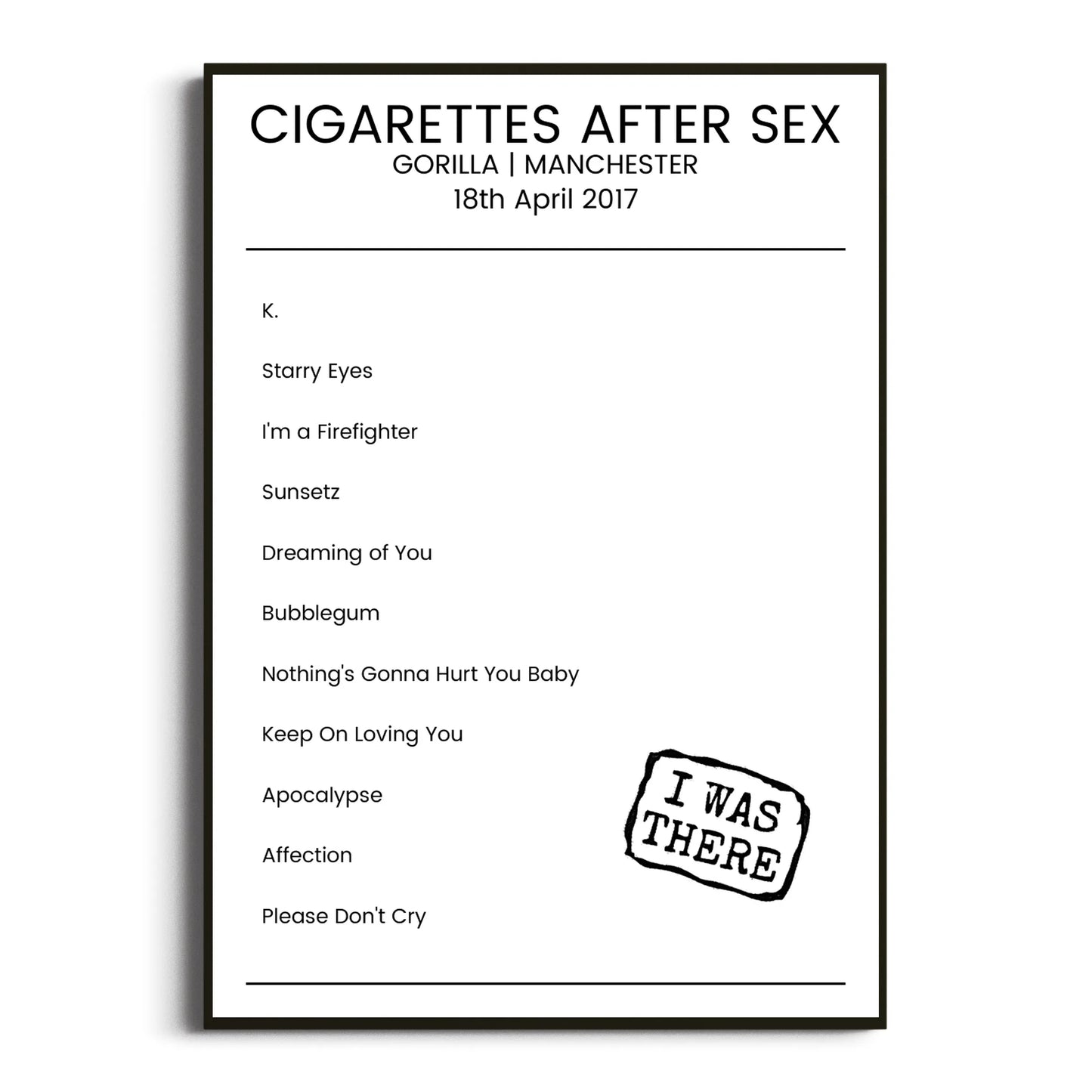 Cigarettes After Sex Manchester 18 April 2017 Setlist Poster