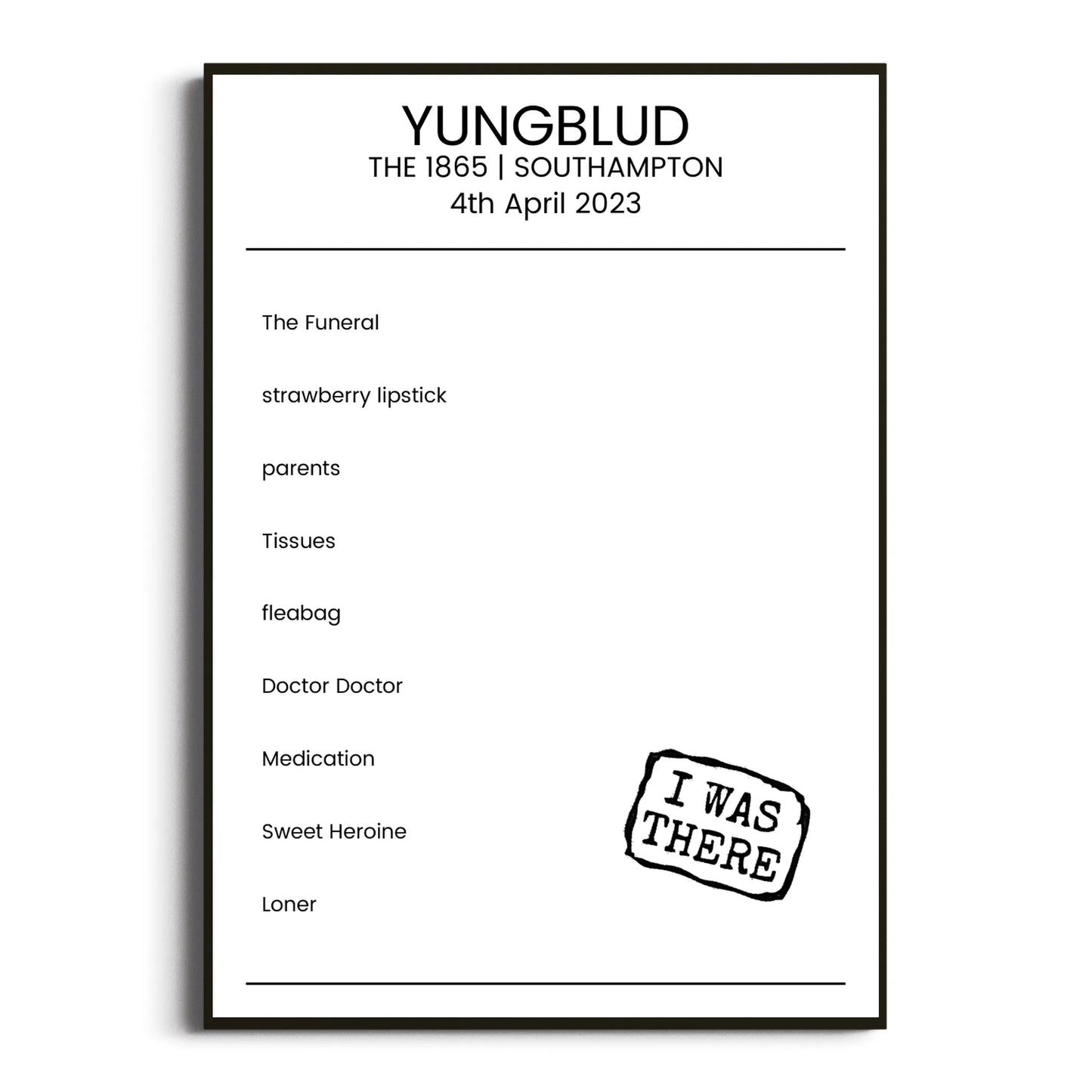 YUNGBLUD Southampton 04 April 2023 Setlist Poster