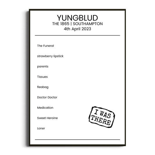 YUNGBLUD Southampton 04 April 2023 Setlist Poster