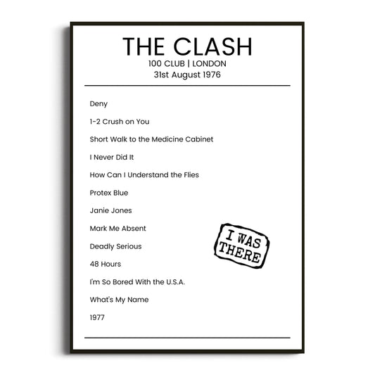 The Clash London 31 August 1976 Setlist Poster