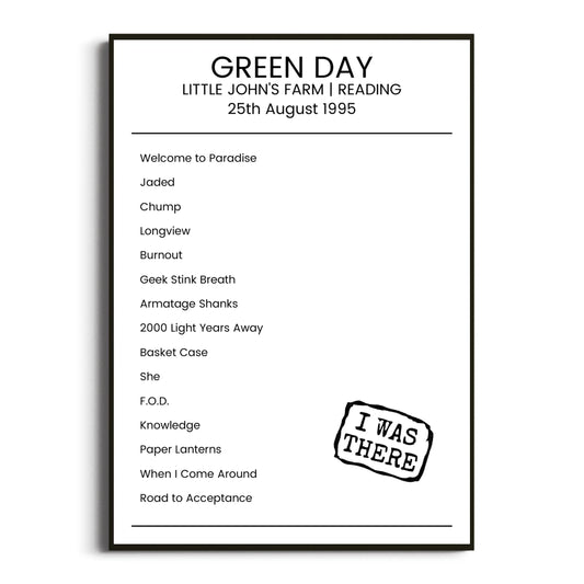 Green Day Reading 25 August 1995 Setlist Poster