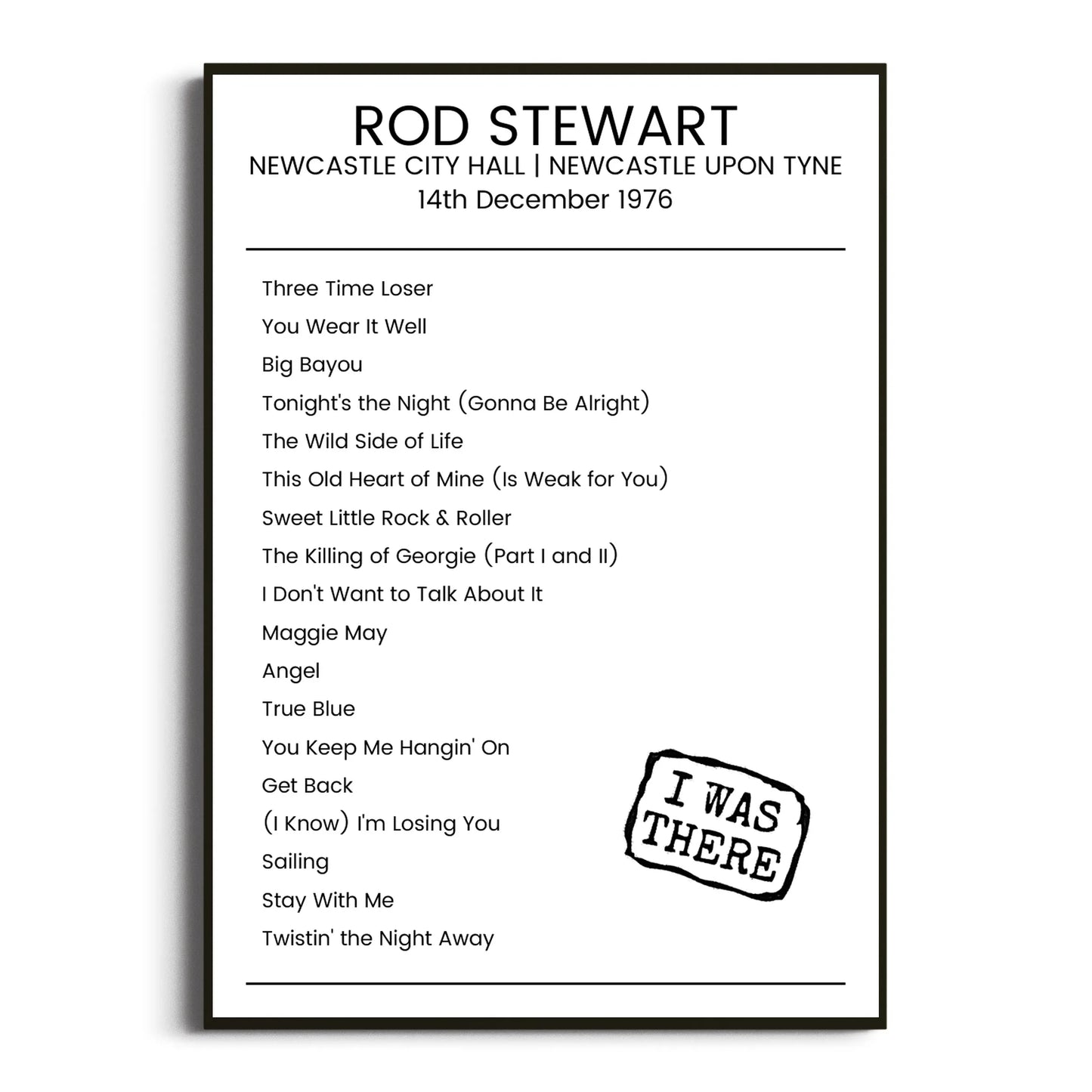 Rod Stewart Newcastle upon Tyne 14 December 1976 Setlist Poster