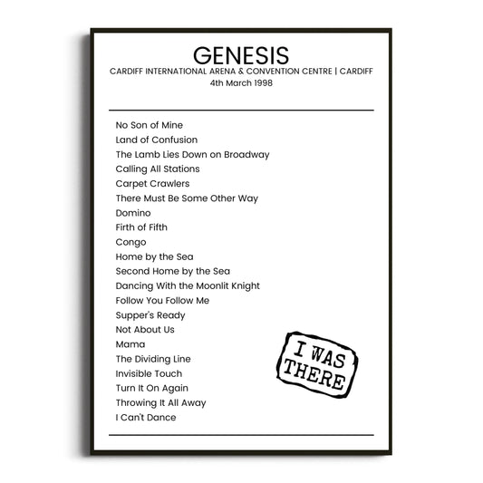 Genesis Cardiff 04 March 1998 Setlist Poster