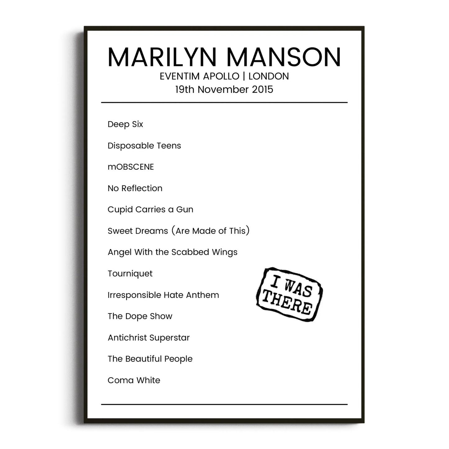 Marilyn Manson London 19 November 2015 Setlist Poster