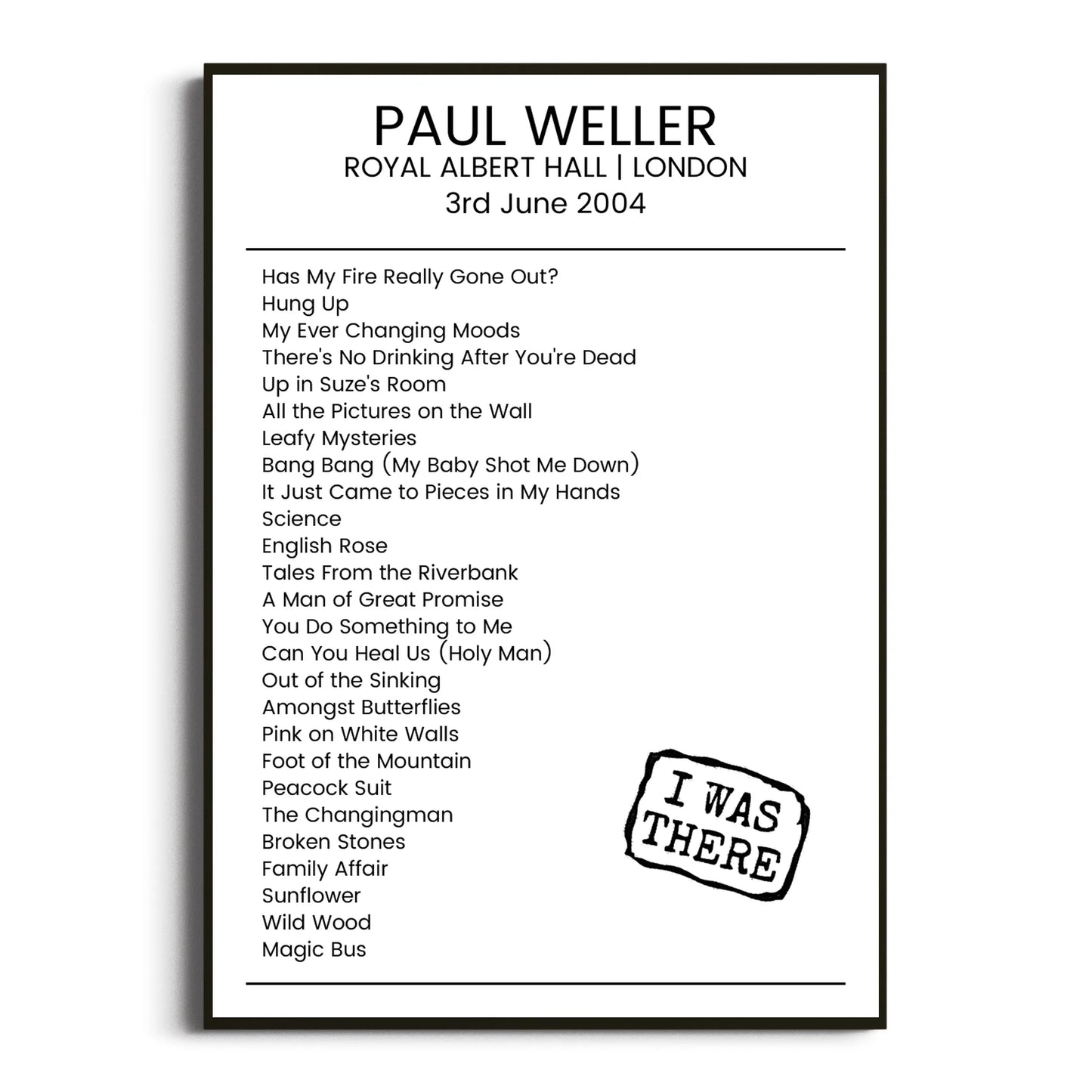 Paul Weller London 03 June 2004 Setlist Poster