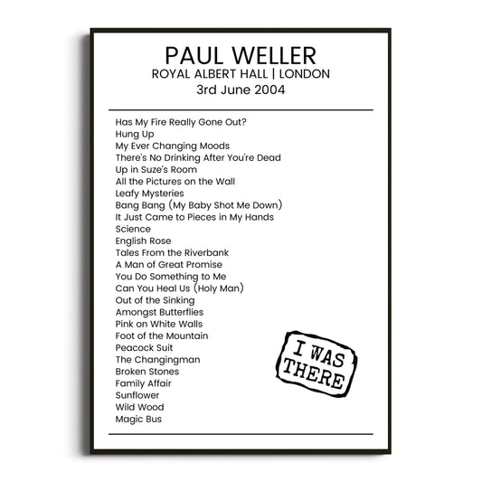 Paul Weller London 03 June 2004 Setlist Poster