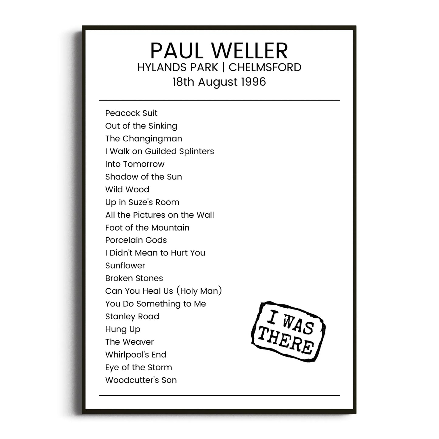 Paul Weller Chelmsford 18 August 1996 Setlist Poster