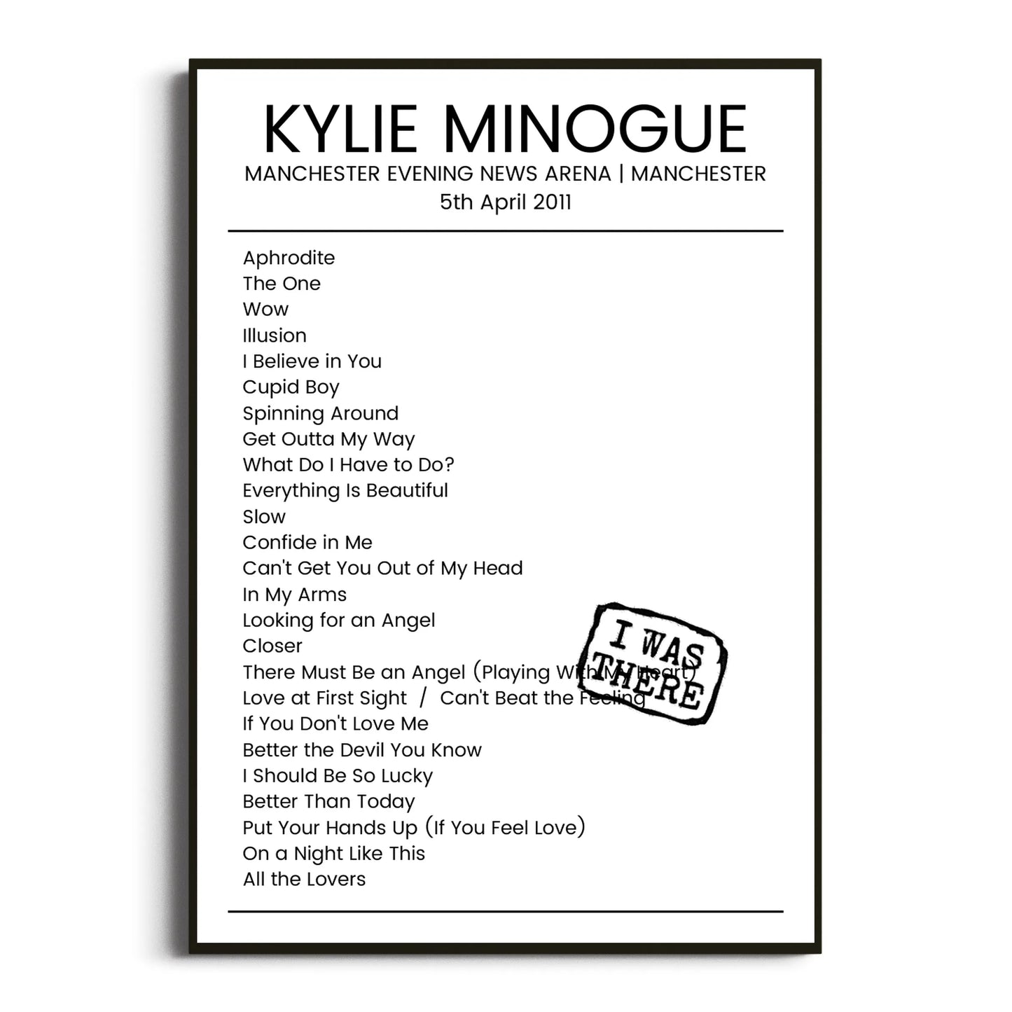 Kylie Minogue Manchester 05 April 2011 Setlist Poster