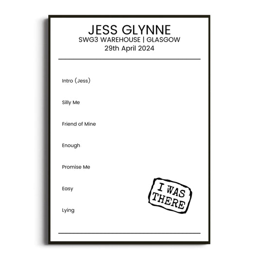 Jess Glynne Glasgow 29 April 2024 Setlist Poster