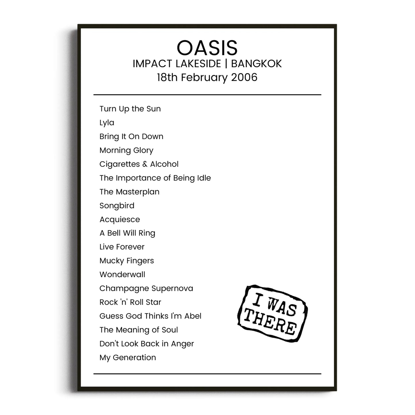 Oasis Bangkok 18 February 2006 Setlist Poster