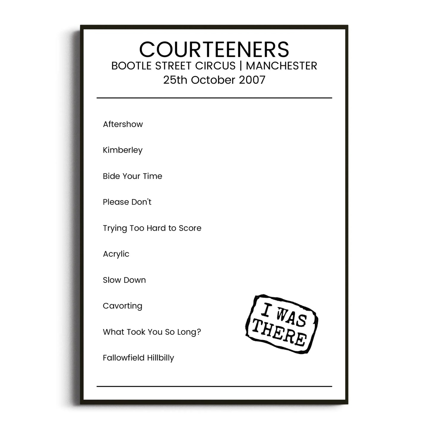 Courteeners Manchester 25 October 2007 Setlist Poster