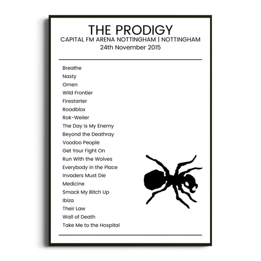 The Prodigy Nottingham 24 November 2015 Setlist Poster