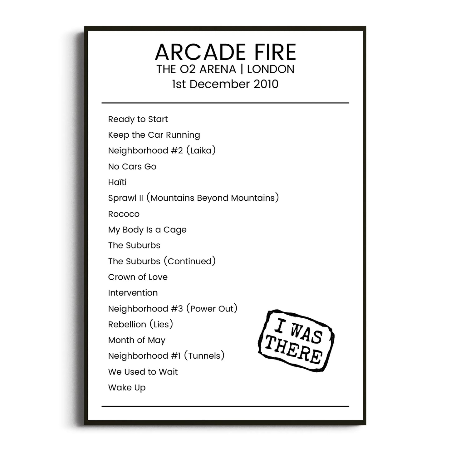 Arcade Fire London 01 December 2010 Setlist Poster