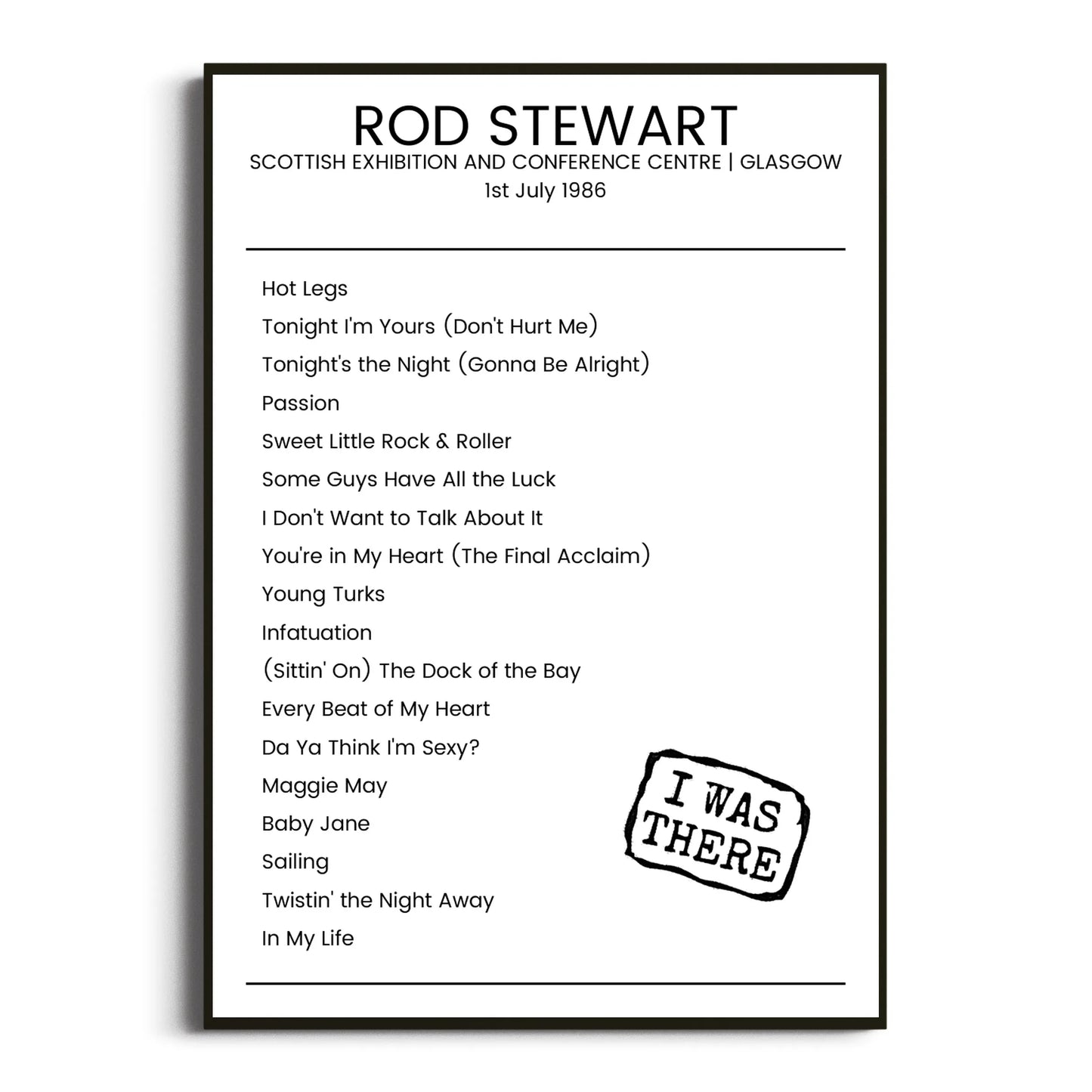 Rod Stewart Glasgow 01 July 1986 Setlist Poster