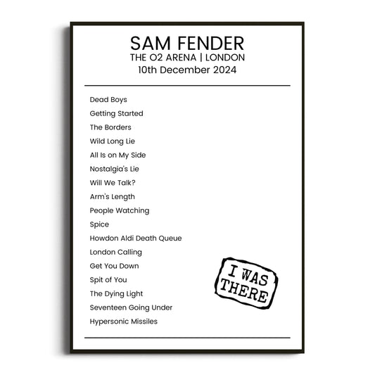 Sam Fender London 10 December 2024 Setlist Poster