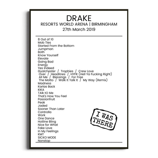 Drake Birmingham 27 March 2019 Setlist Poster