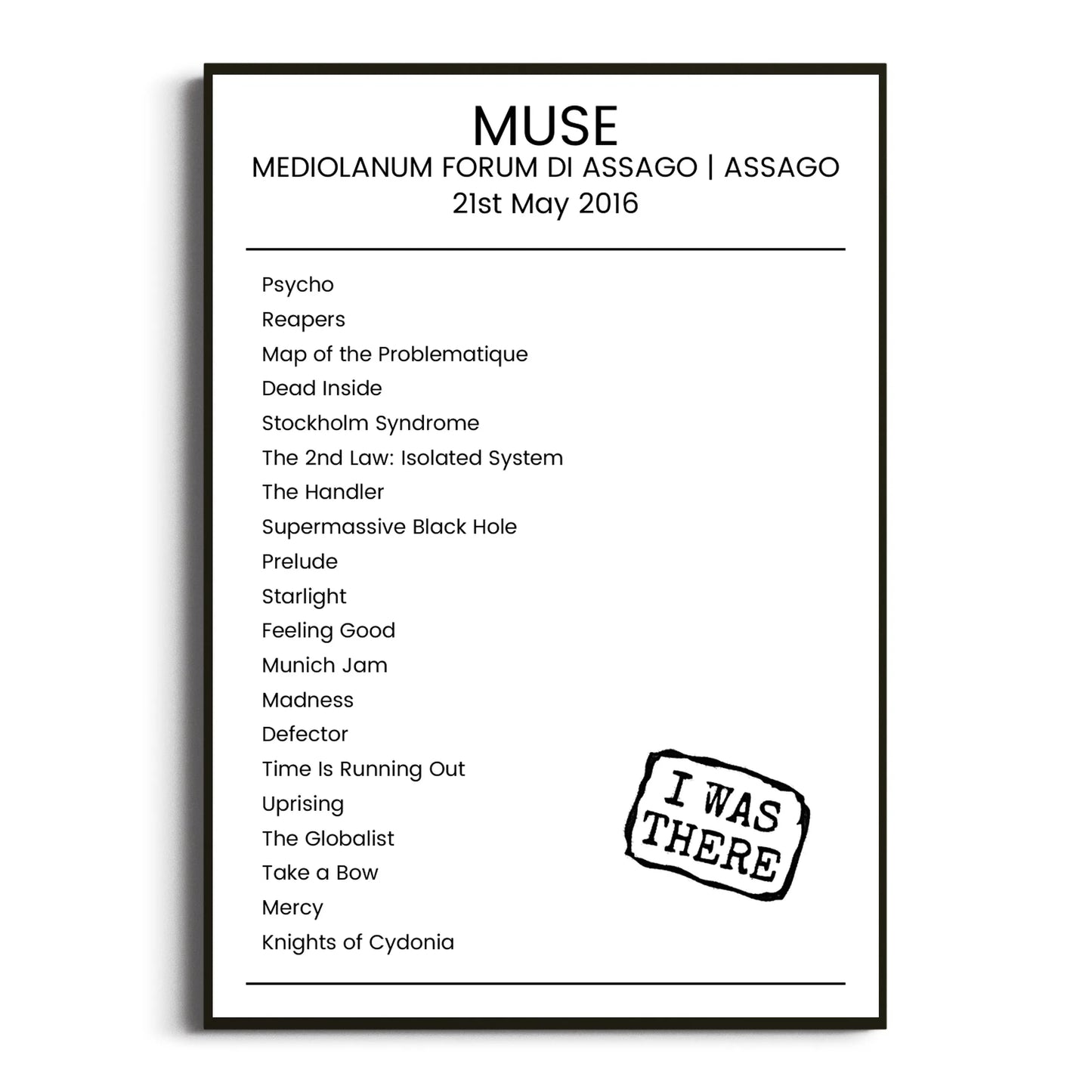 Muse Assago 21 May 2016 Setlist Poster