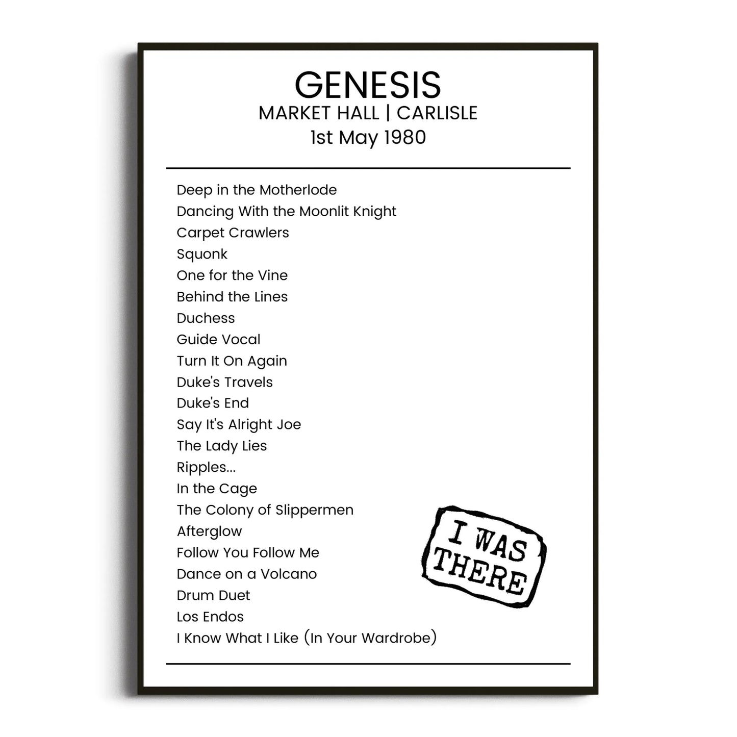 Genesis Carlisle 01 May 1980 Setlist Poster