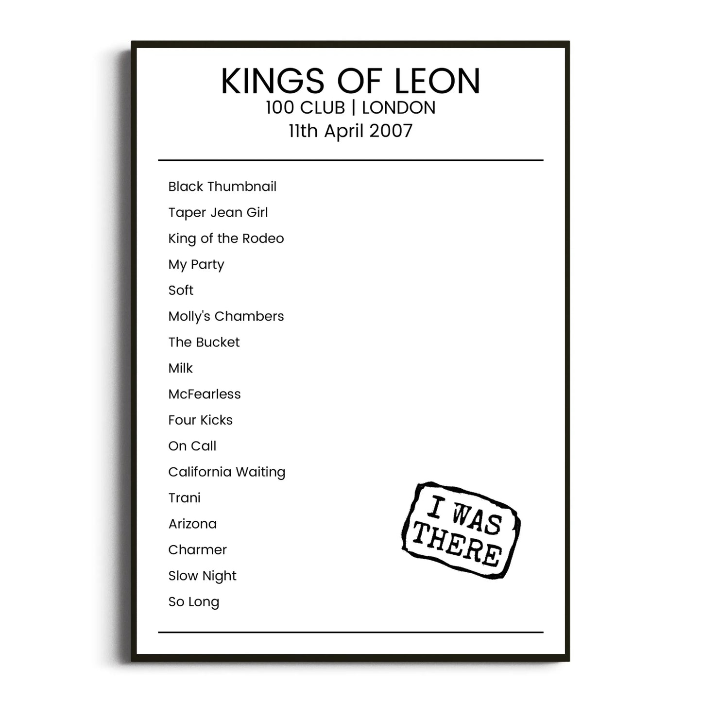 Kings of Leon London 11 April 2007 Setlist Poster