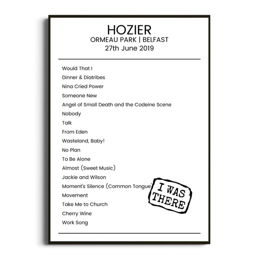 Hozier Belfast 27 June 2019 Setlist Poster