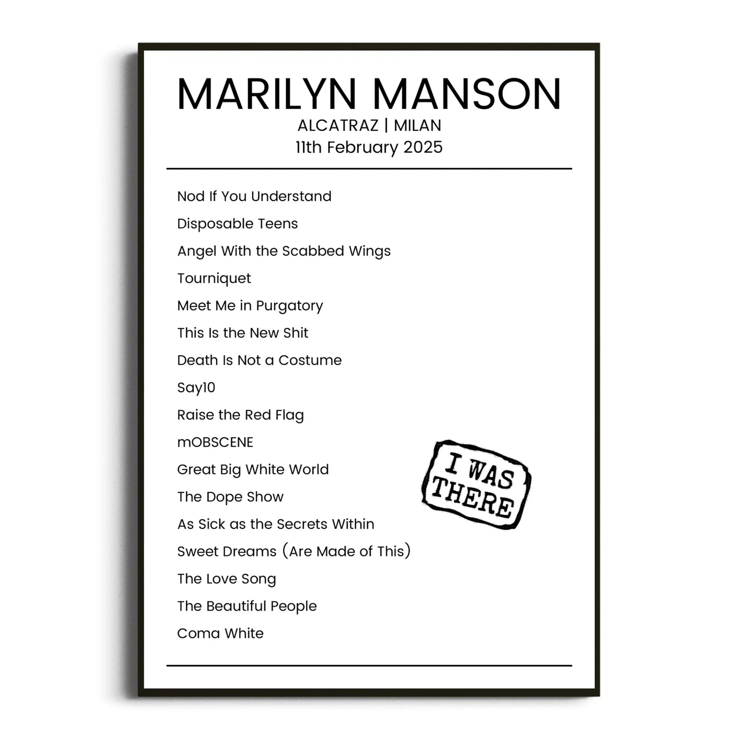 Marilyn Manson Milan 11 February 2025 Setlist Poster