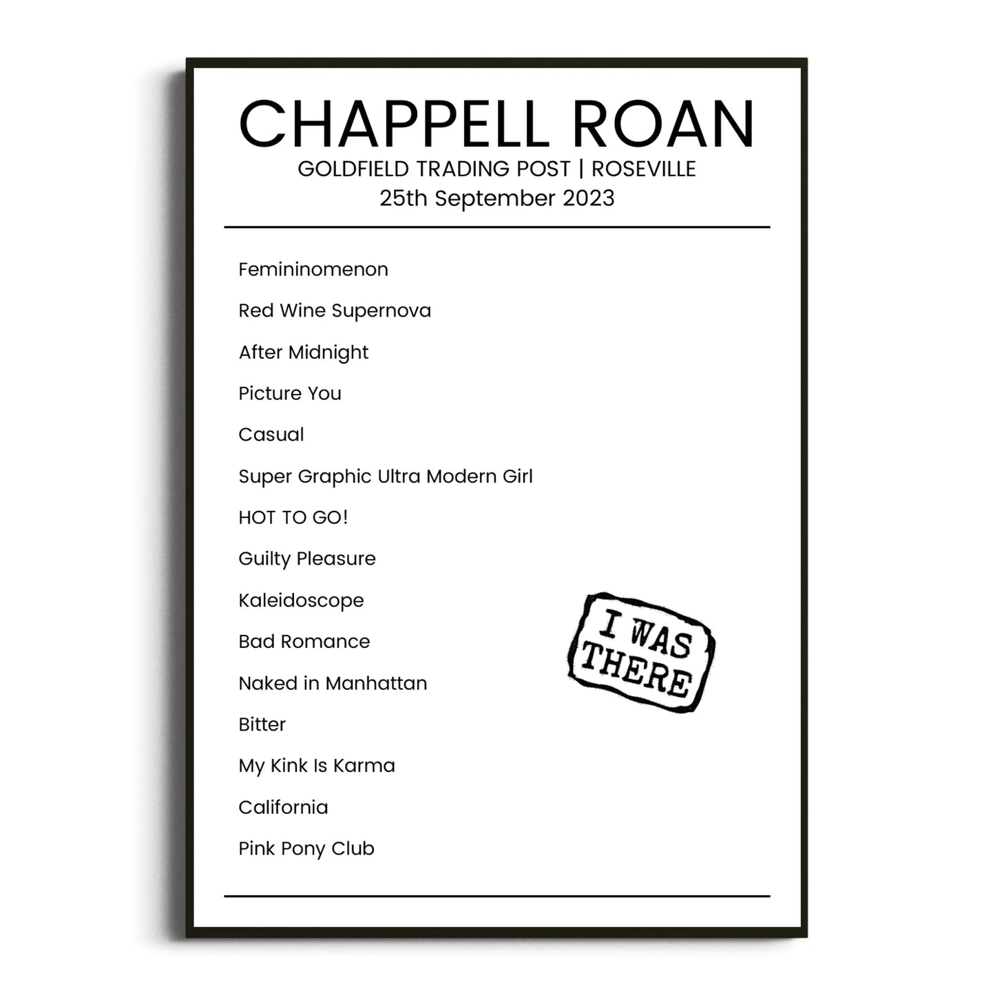 Chappell Roan Roseville 25 September 2023 Setlist Poster