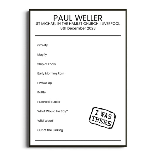 Paul Weller Liverpool 08 December 2023 Setlist Poster