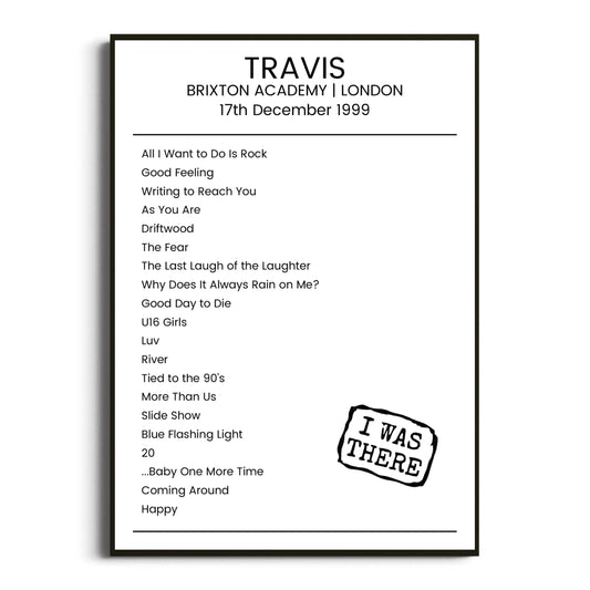 Travis London 17 December 1999 Setlist Poster