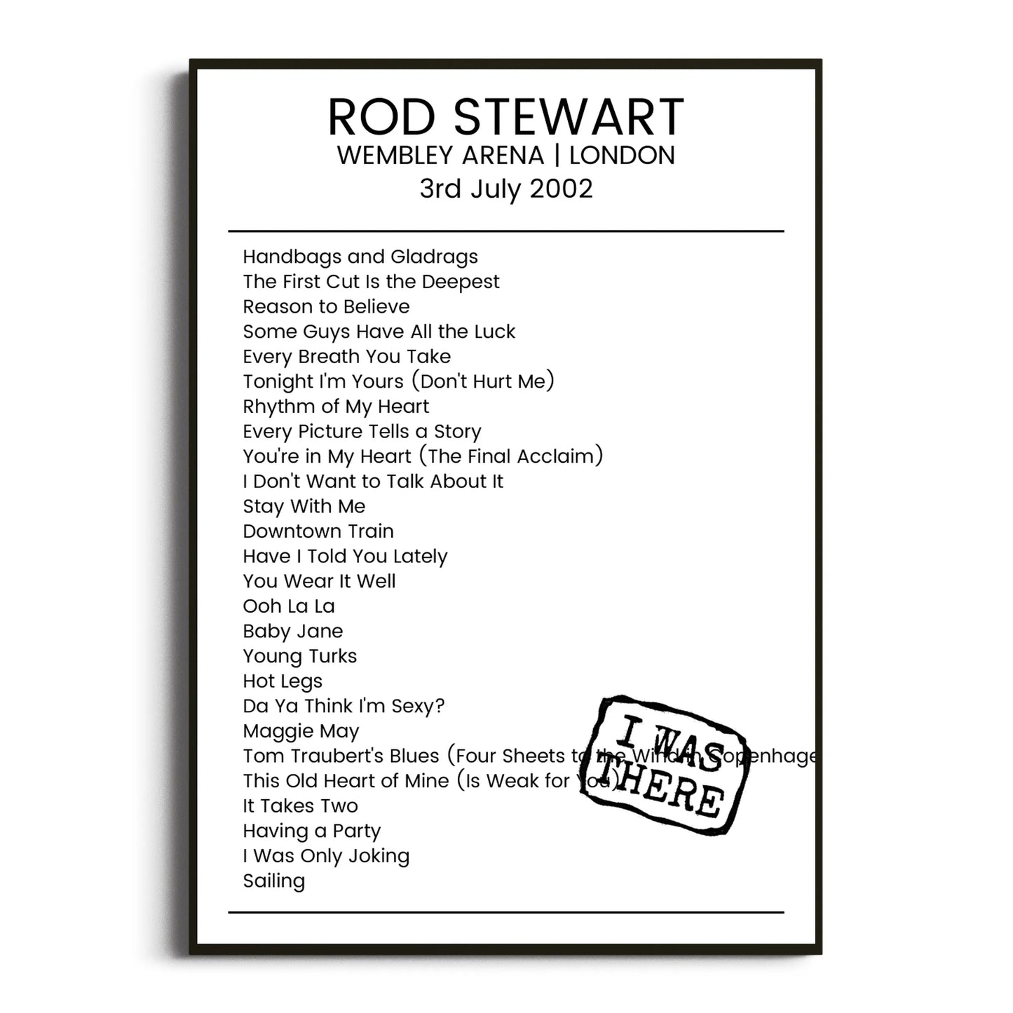 Rod Stewart London 03 July 2002 Setlist Poster