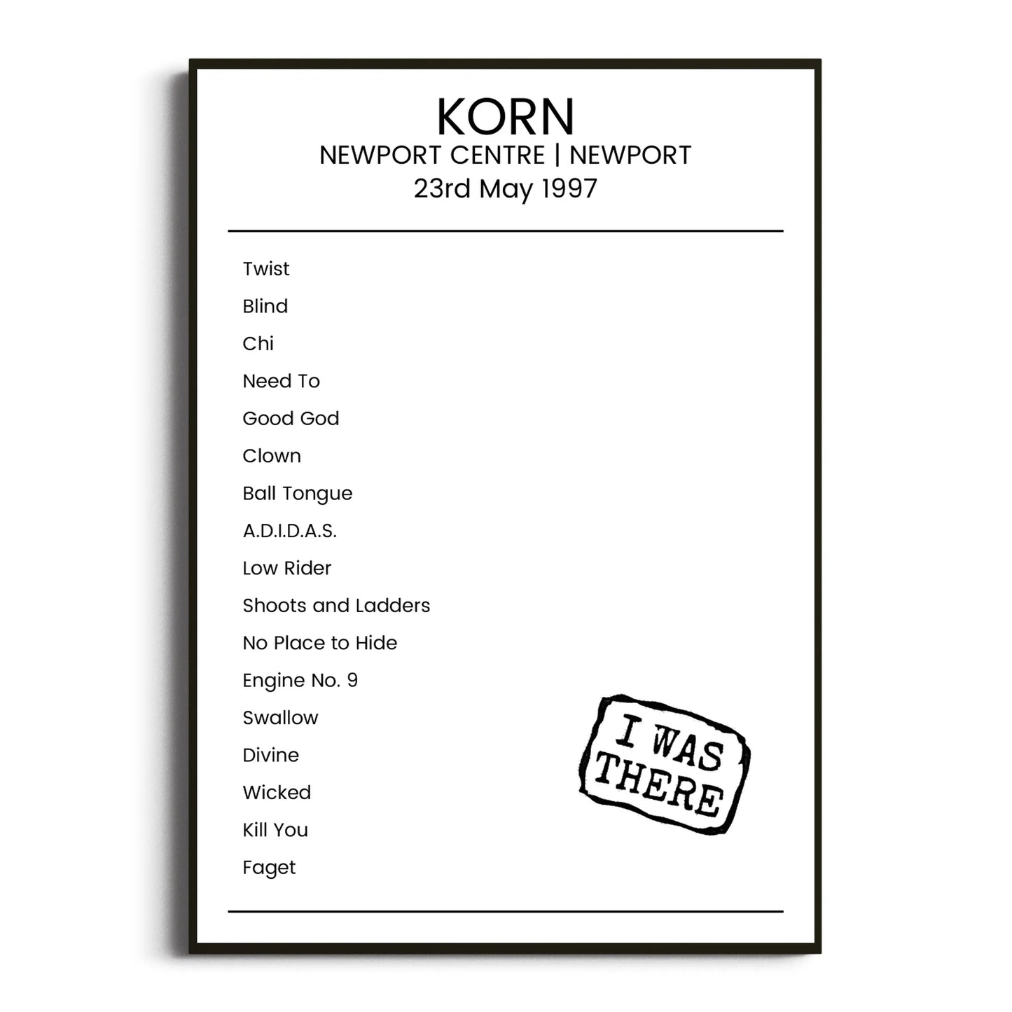 Korn Newport 23 May 1997 Setlist Poster