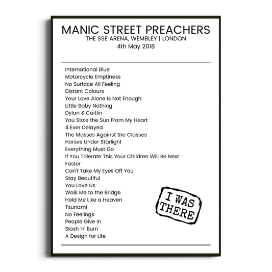 Manic Street Preachers London 04 May 2018 Setlist Poster