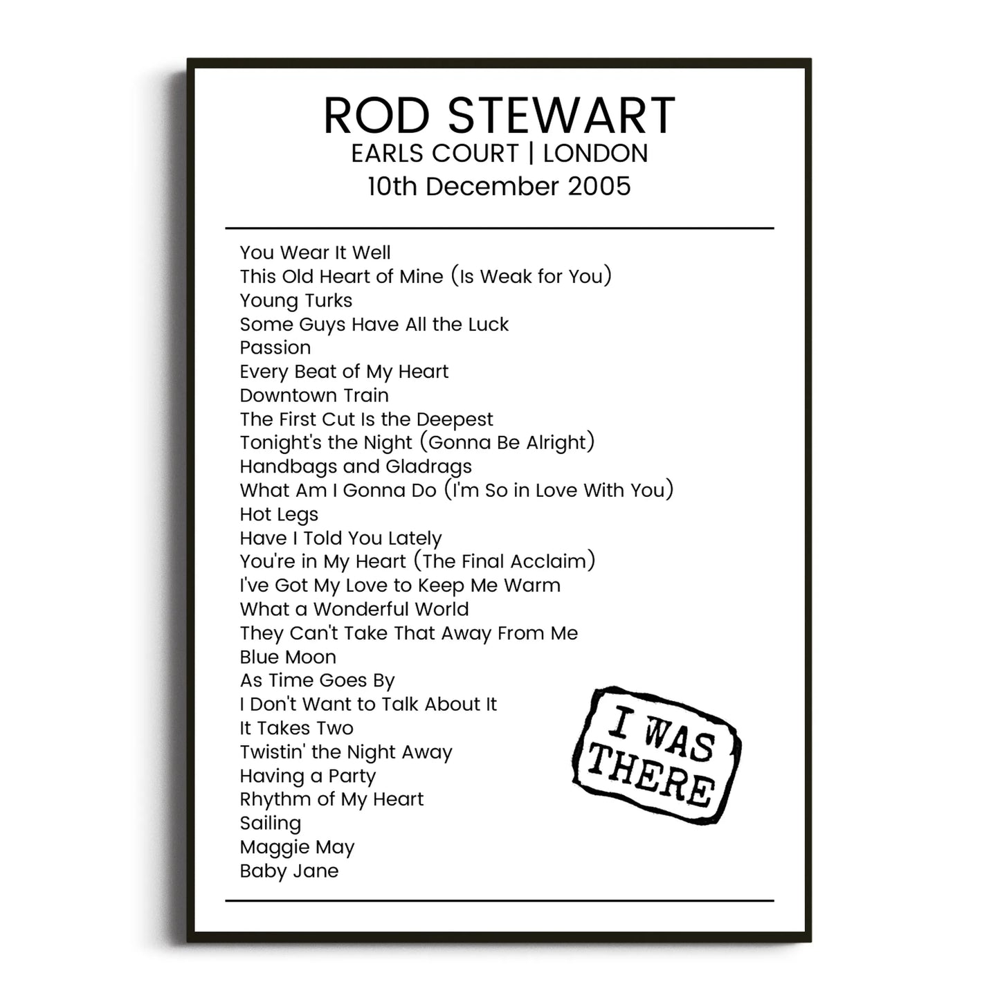 Rod Stewart London 10 December 2005 Setlist Poster