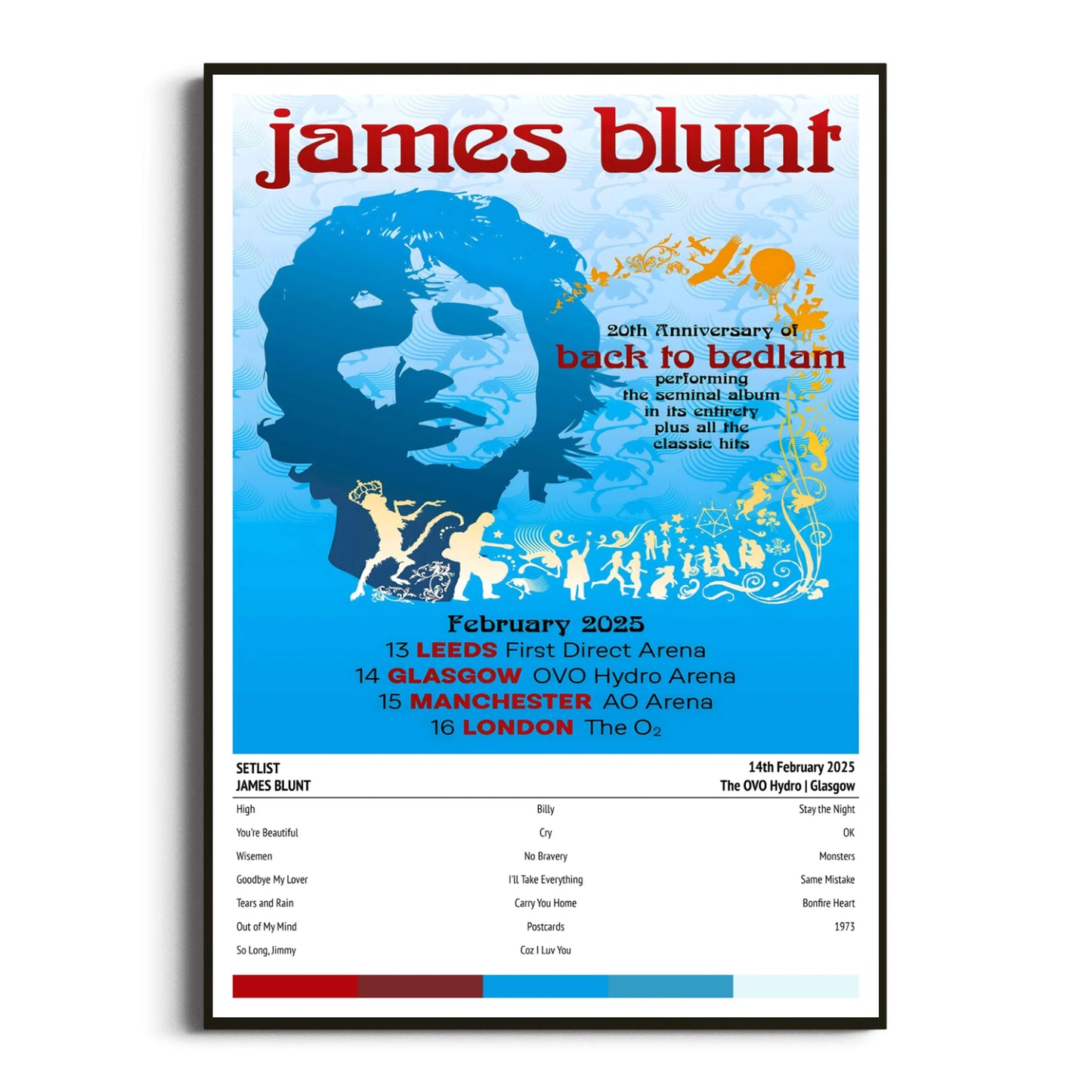 James Blunt Glasgow The OVO Hydro 14 February 2025 Setlist Tour Poster