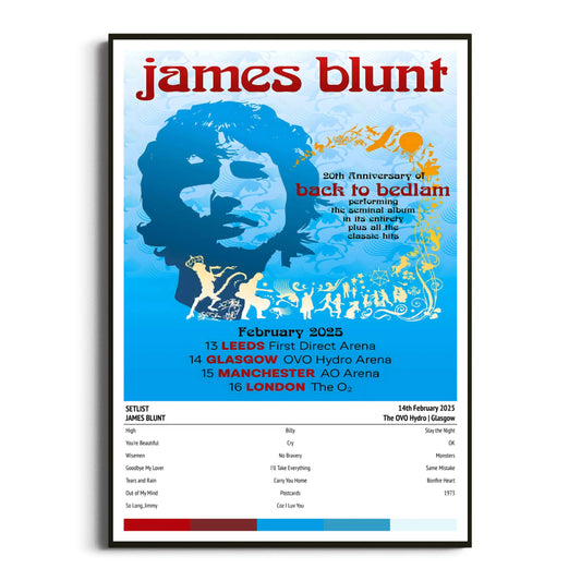 James Blunt Glasgow The OVO Hydro 14 February 2025 Setlist Tour Poster