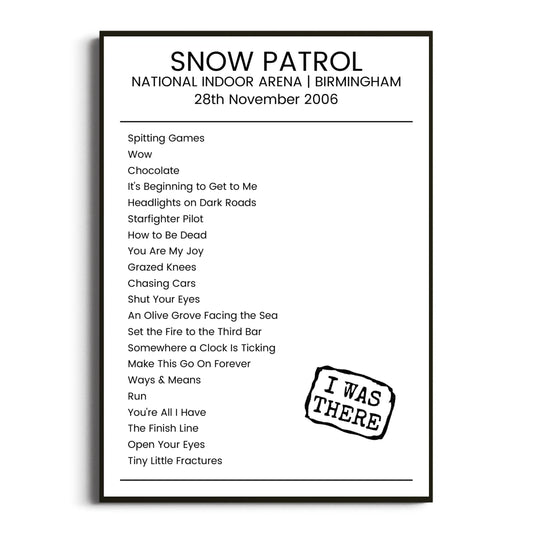 Snow Patrol Birmingham 28 November 2006 Setlist Poster