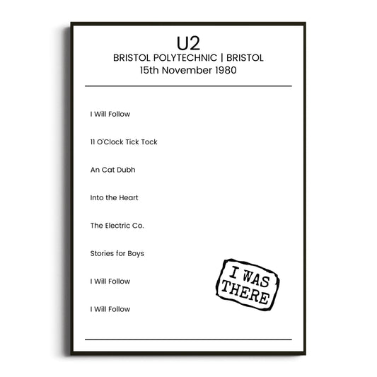 U2 Bristol 15 November 1980 Setlist Poster