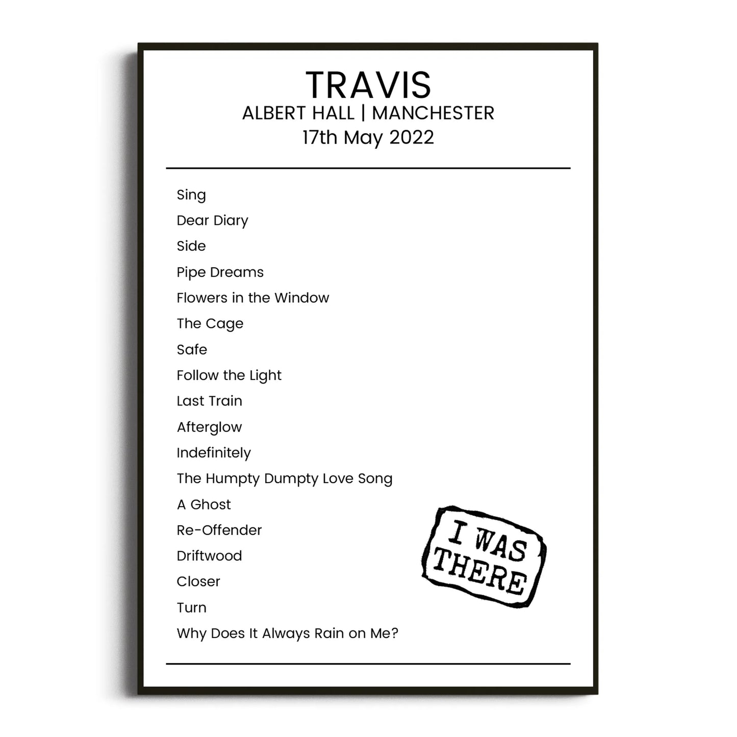 Travis Manchester 17 May 2022 Setlist Poster