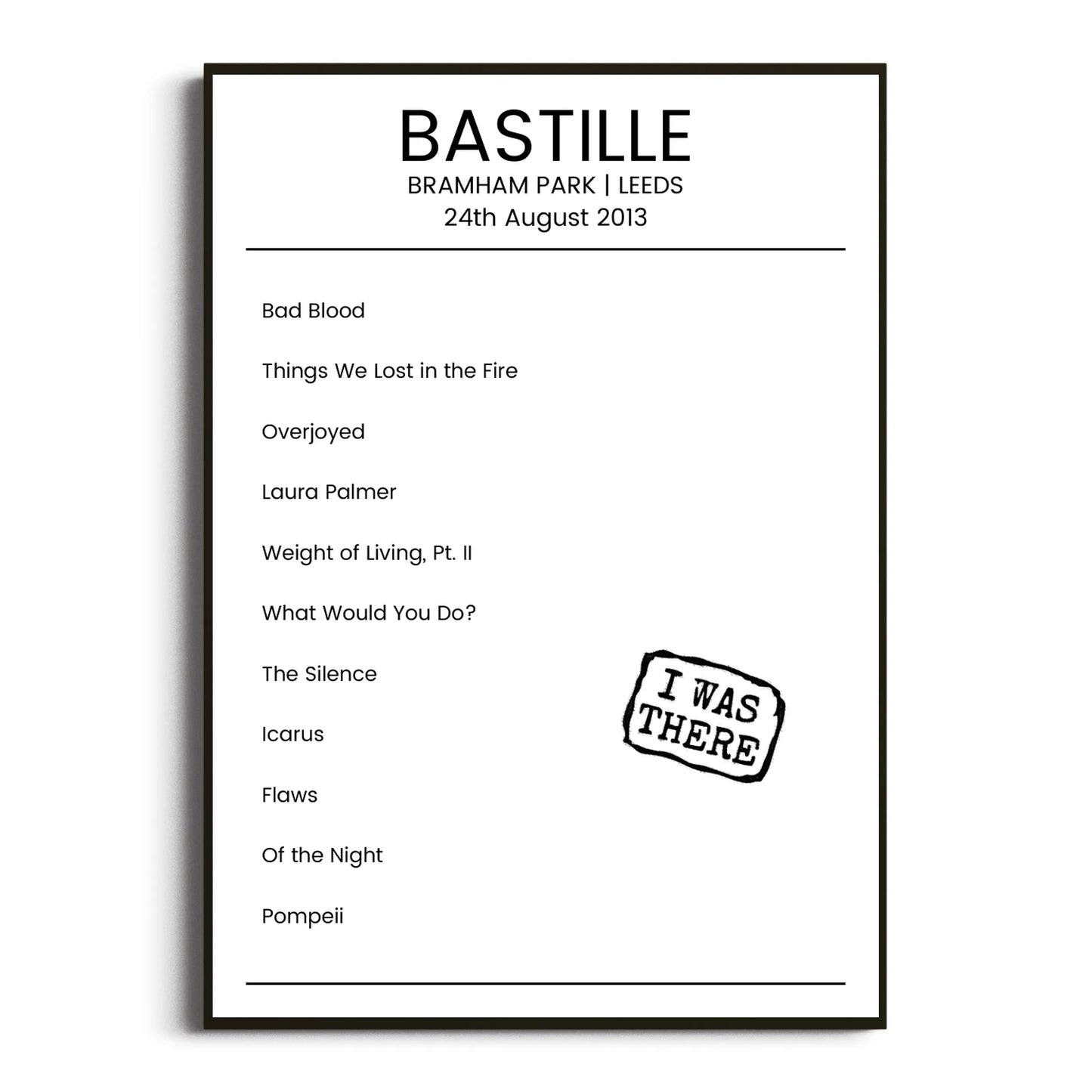 Bastille Leeds 24 August 2013 Setlist Poster