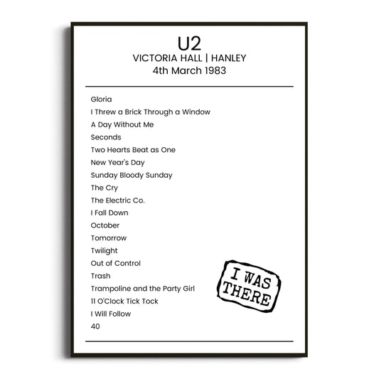 U2 Hanley 04 March 1983 Setlist Poster